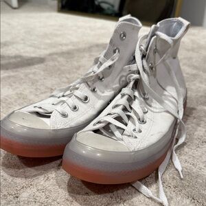 Classic White High-Top Sneakers with Translucent Sole